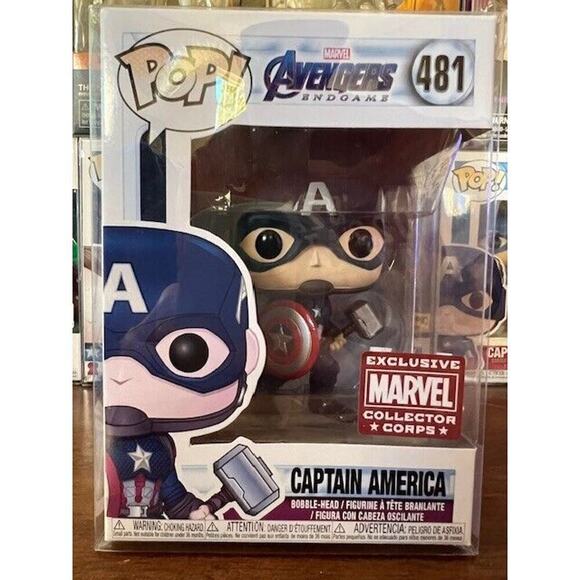 Funko POP! Captain America w/ Mjolnir Collector Corps Excl #481 in PROTECTOR - Picture 1 of 7